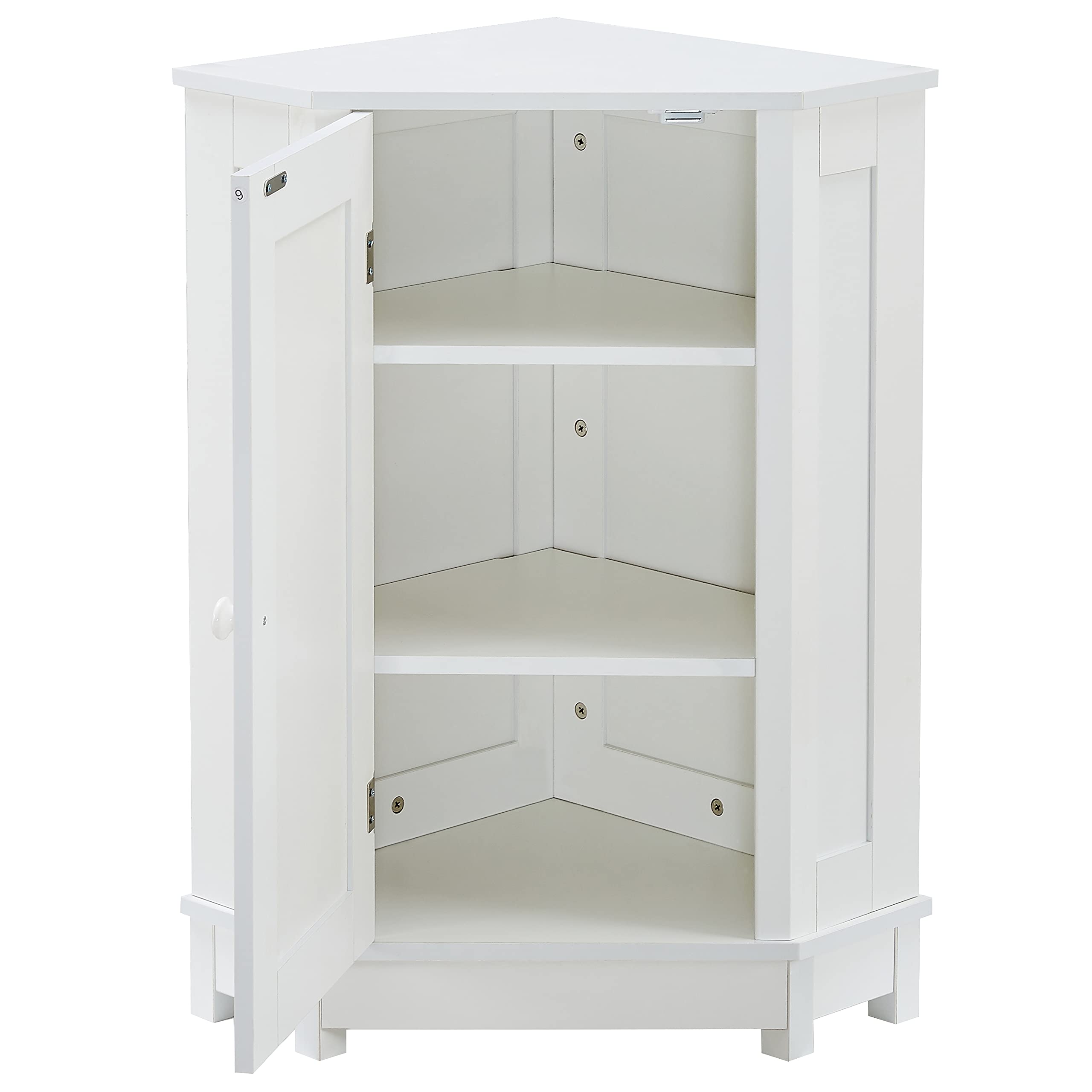 White Corner Storage Cabinet with Door and Adjustable Shelf