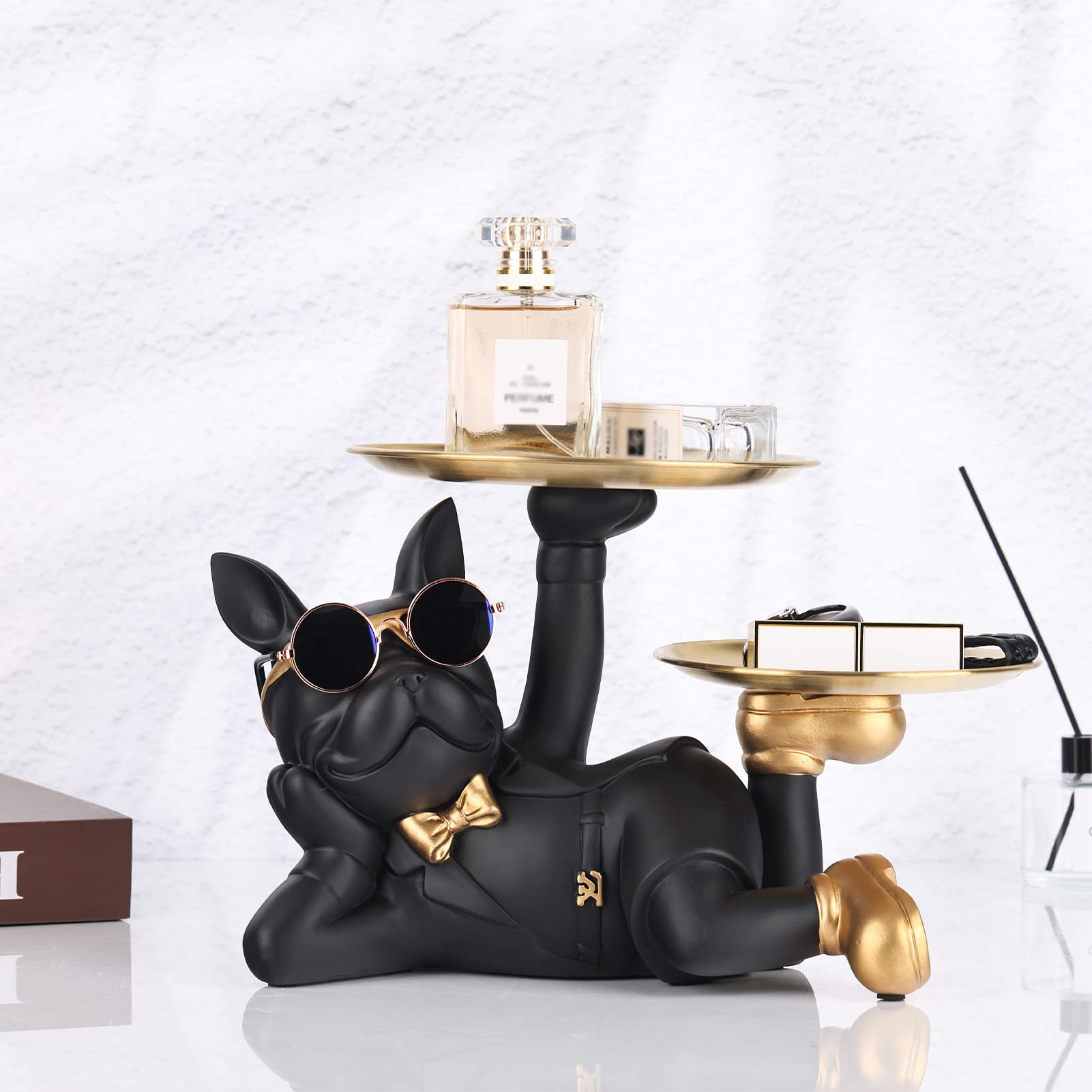 Bulldog Tray Statue - Bulldog Butler with Storage Tray for Entryway Key Holder, Ring Holder