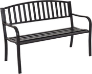 Outdoor Bench, 50” Patio Garden Bench with Steel Frame, Slat Design