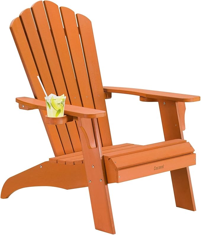 Oversized Adirondack Chair Plastic, Outdoor Fire Pit Chair with Cup Holder