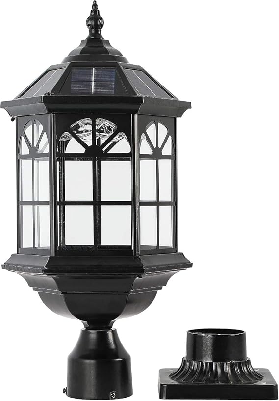 Lamp Post Light with 3-Inch Pier Mount Base, Solar Post Lights Outdoor Classic
