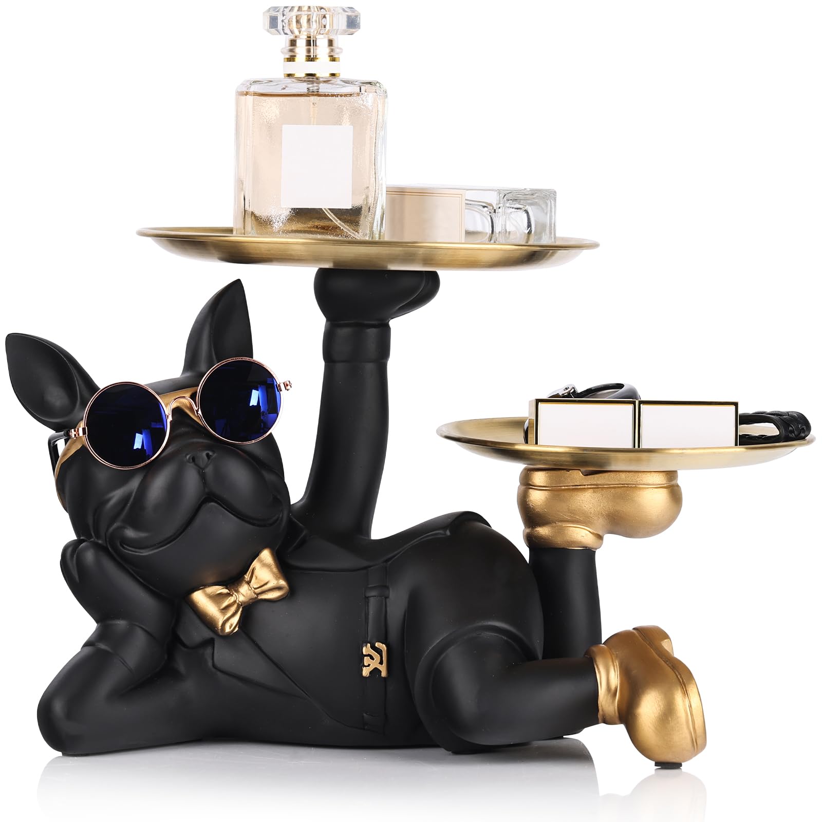 Bulldog Tray Statue - Bulldog Butler with Storage Tray for Entryway Key Holder, Ring Holder