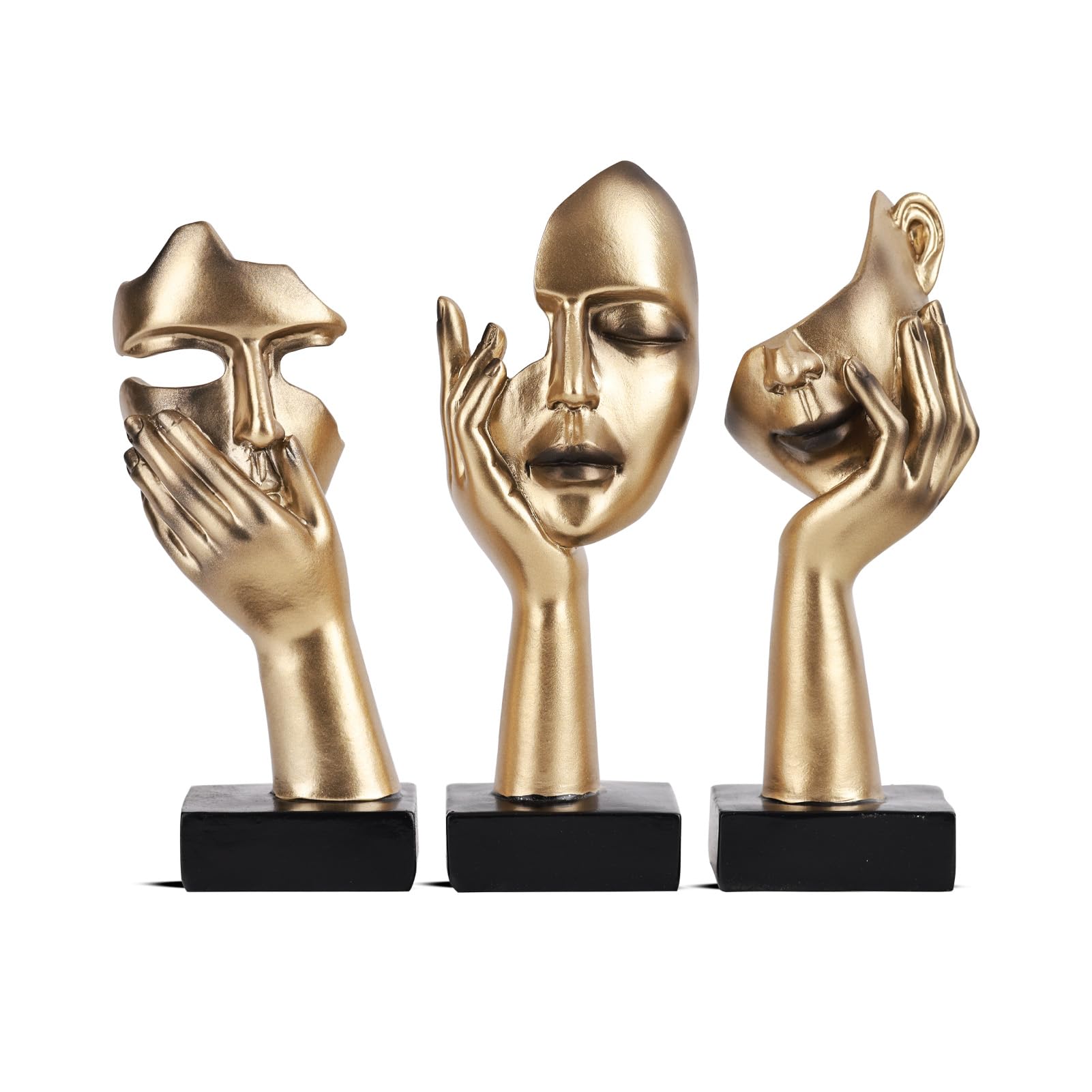 3 Pcs Thinker Small Statue Set - Black Gold Abstract Art Figurines Home Living Room