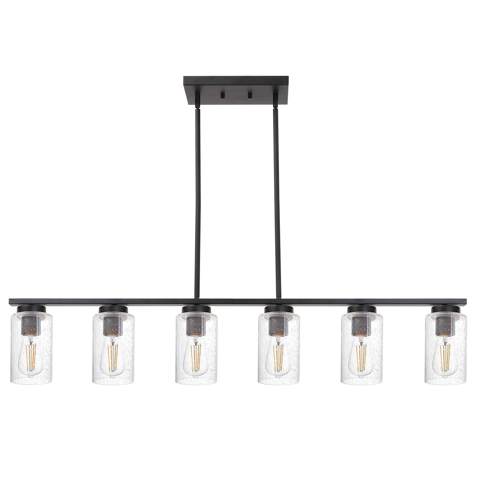 6-Lights Kitchen Island Pendant Light Fixture in Black Finish, Linear Hanging Ceiling Lighting
