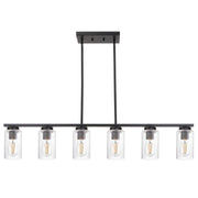 6-Lights Kitchen Island Pendant Light Fixture in Black Finish, Linear Hanging Ceiling Lighting