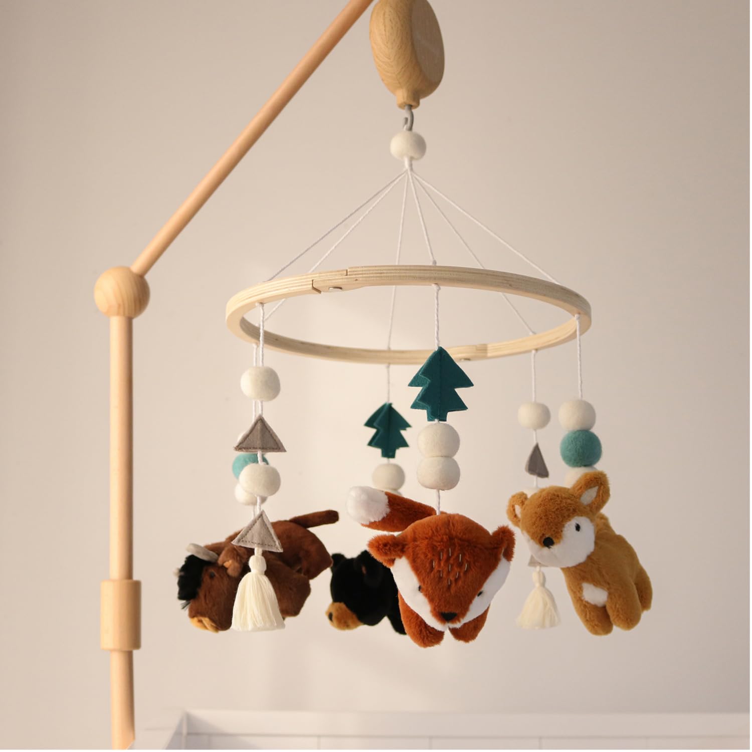 Crib Mobile for Boys or Girls - Wooden Musical Baby Crib Mobile with 12 Lullabies