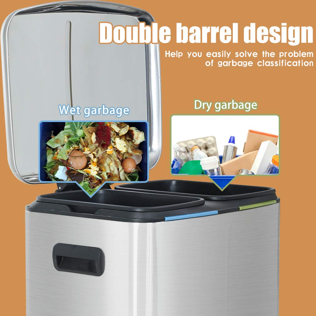 Kitchen Trash Can with Lid for Office Bedroom Bathroom Step Trash Bin Fingerprint-Proof Brushed Stainless Steel Trash Can 10 Gallon/ 40L