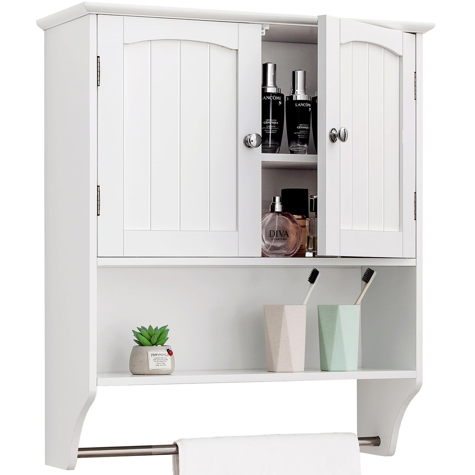 Bathroom Cabinet Wall Mounted with Towel Rack & Adjustable Shelf