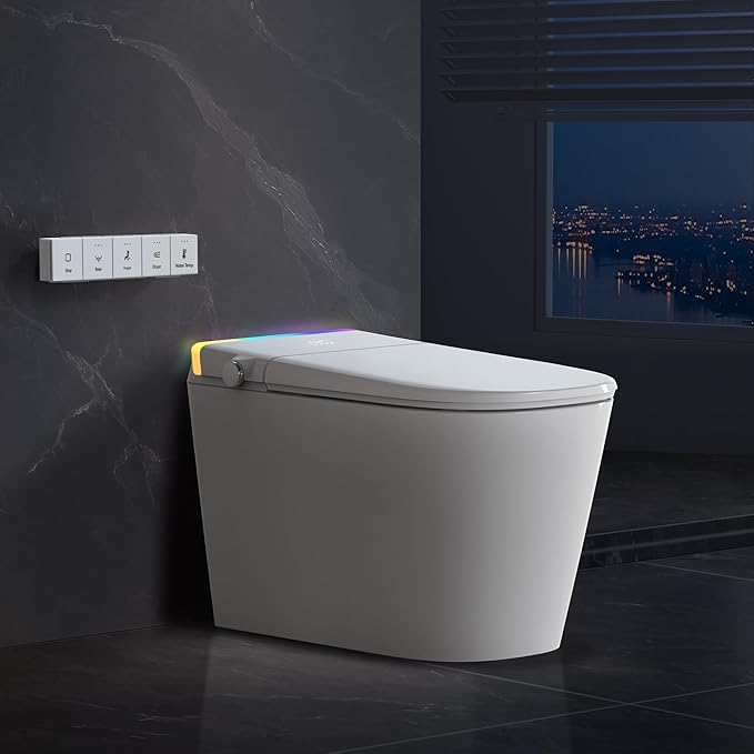 Smart Toilet with Built-in Tank & Bidet Auto Open/Close Foot Sensor Flush Dryer Heated
