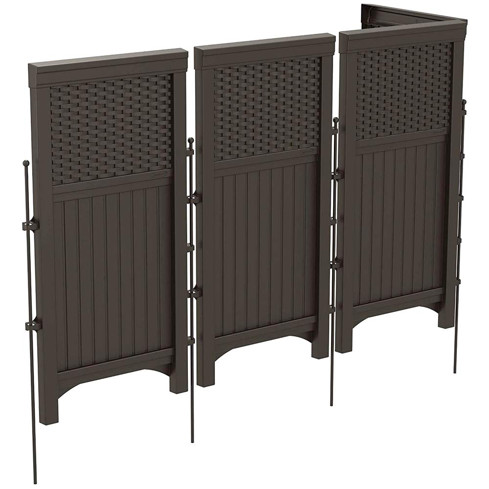 4 Freestanding Wicker Resin Reversible Panel Outdoor Screen Enclosure, Brown, 23"