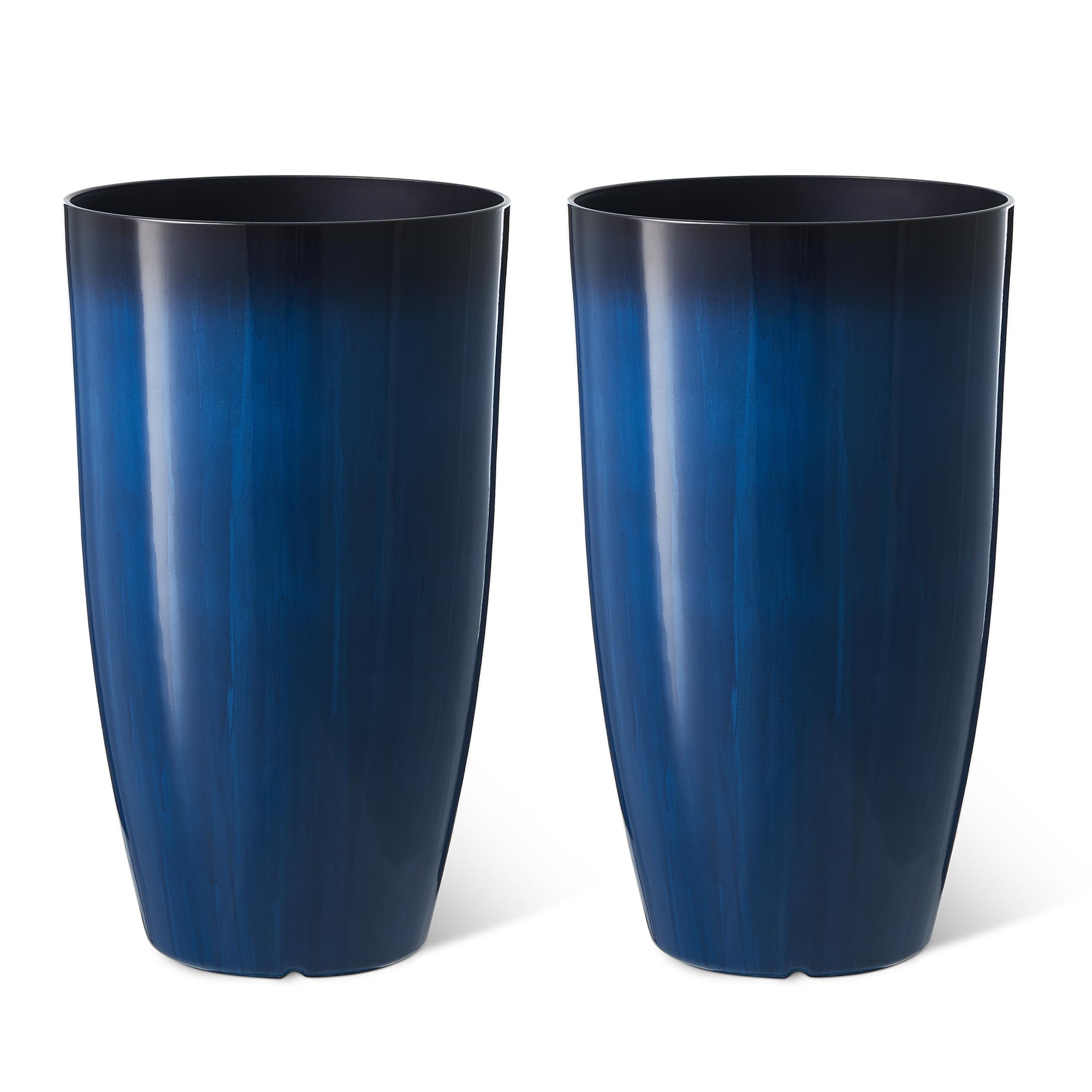 23.5" H Oversized Tall Round Tapered Planter, Set of 2 Large Gradient Cobalt Blue Faux