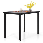 Outdoor Tall Bar Table, 55”x27” Counter Height Dining Table with Wood-Like Metal