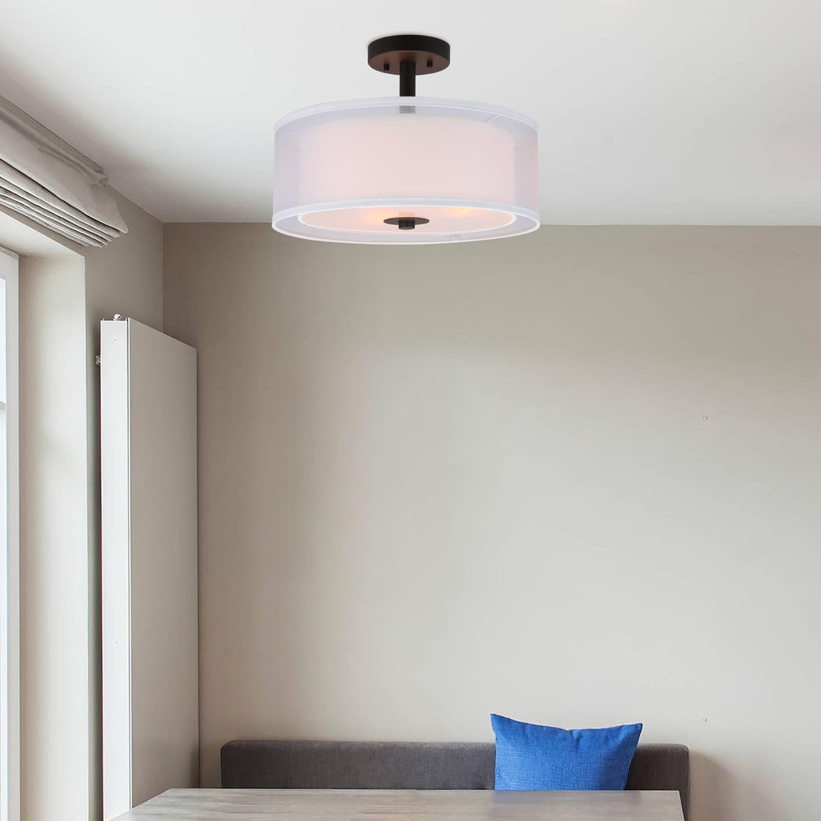 Flush Mount Ceiling Light, 3 Light Drum Semi Flush Light, 16" Close to Ceiling Light