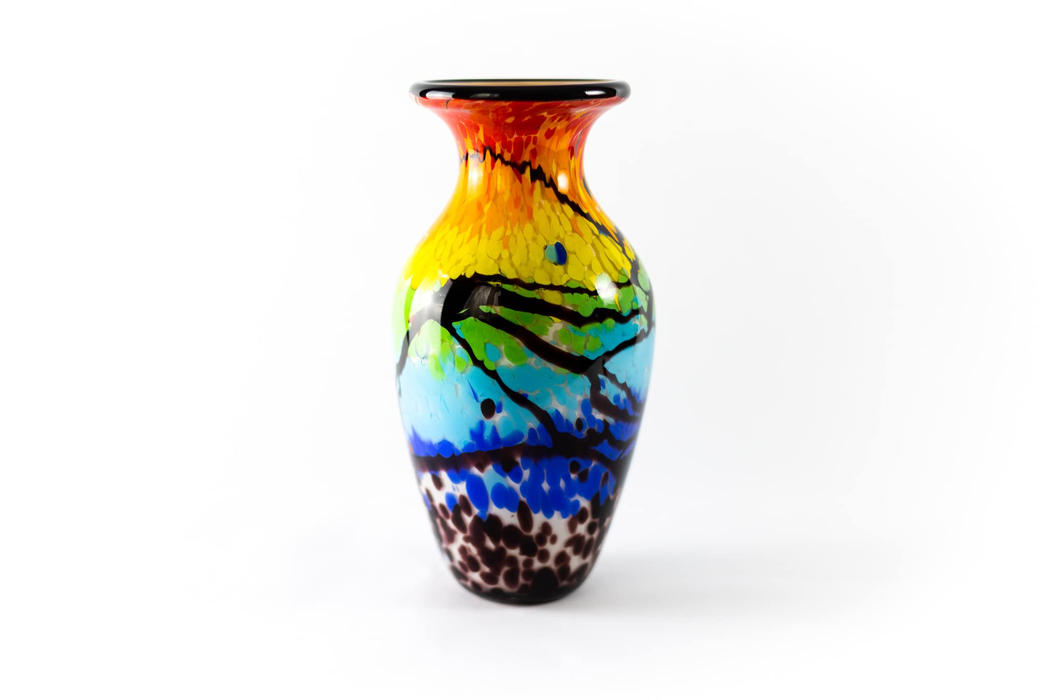 Badash Firestorm Murano-Style Glass Vase - 11" Tall Decorative Mouth-Blown Art