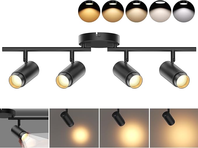 5-Color Zoomable 6 Light Track Lighting Fixtures Ceiling for Kitchen