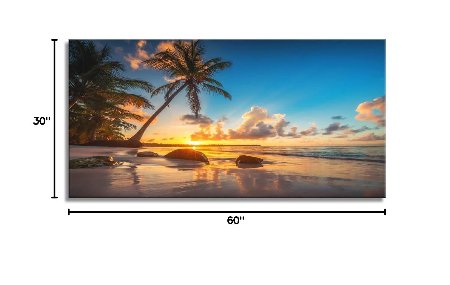 Wall Art Canvas Painting Sunset on a Tropical Beach with Palm Trees 1 Piece Blue