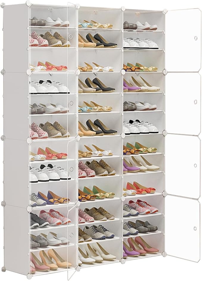 Portable Shoe Rack Organizer 72 Pair, Enclosed DIY Shoe Storage