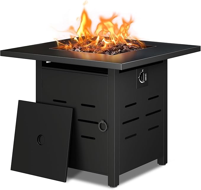 Outdoor Propane Fire Pit 50,000 BTU Gas Fire Pit Table with Lid, Waterproof Cover