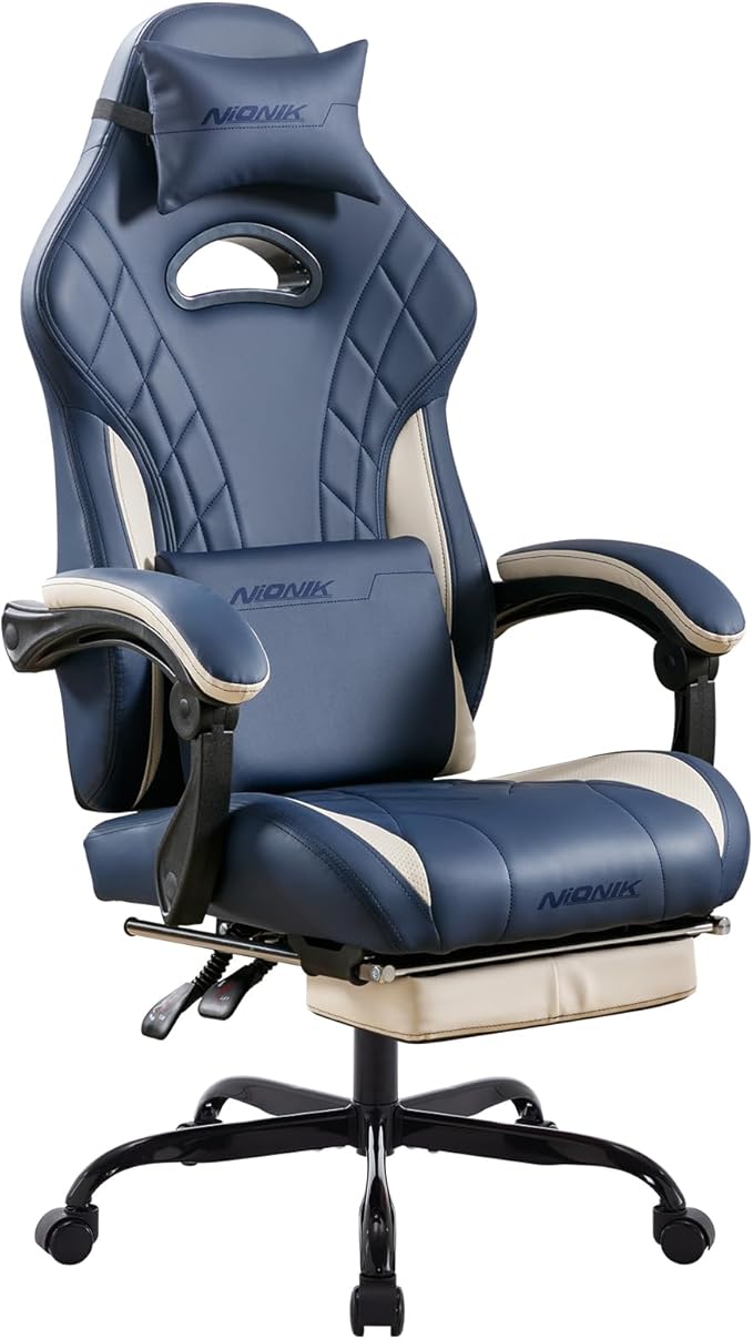 Footrest and Massage Lumbar Support, Ergonomic Computer Gamer Chair