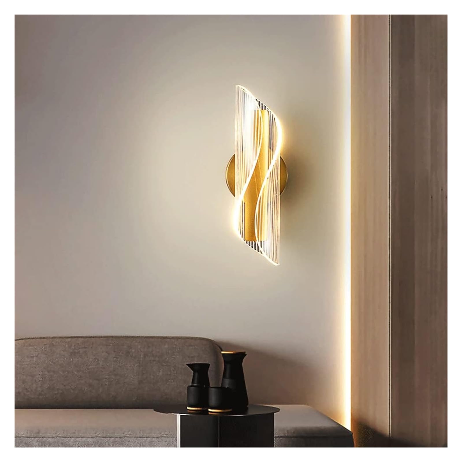 Wall Lamp Acrylic Golden Iron Light Body, 10W LED Spiral Sconces Lamps