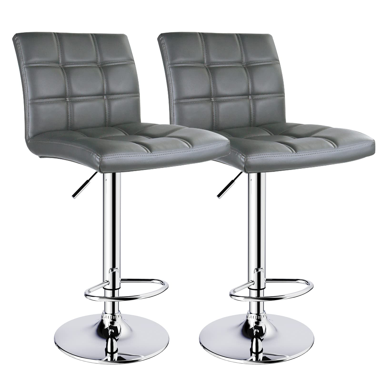 Square PU Leather Adjustable Bar Stools with Back, Square Back Bar Stools Set of 2