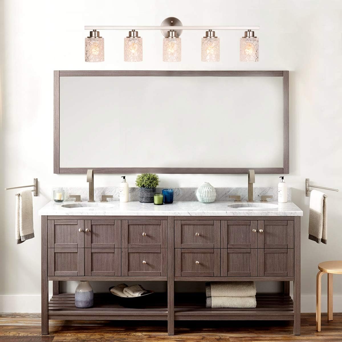 37" Vanity Lights, 5 Light Wall Sconce Lighting, Brushed Nickel Bathroom Lights Over Mirror