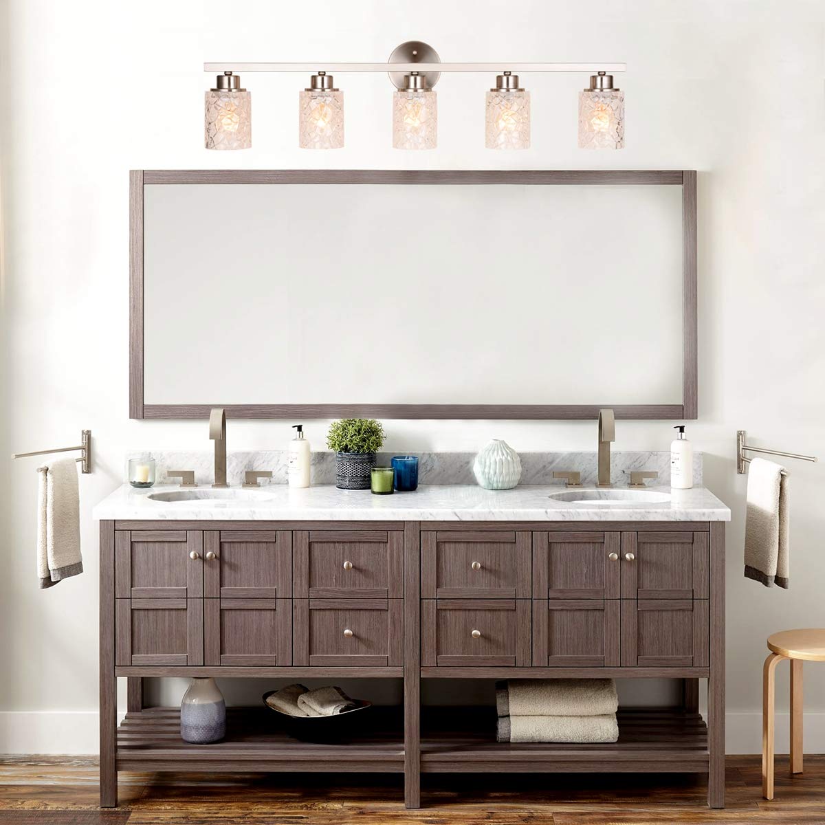 37" Vanity Lights, 5 Light Wall Sconce Lighting, Brushed Nickel Bathroom Lights Over Mirror