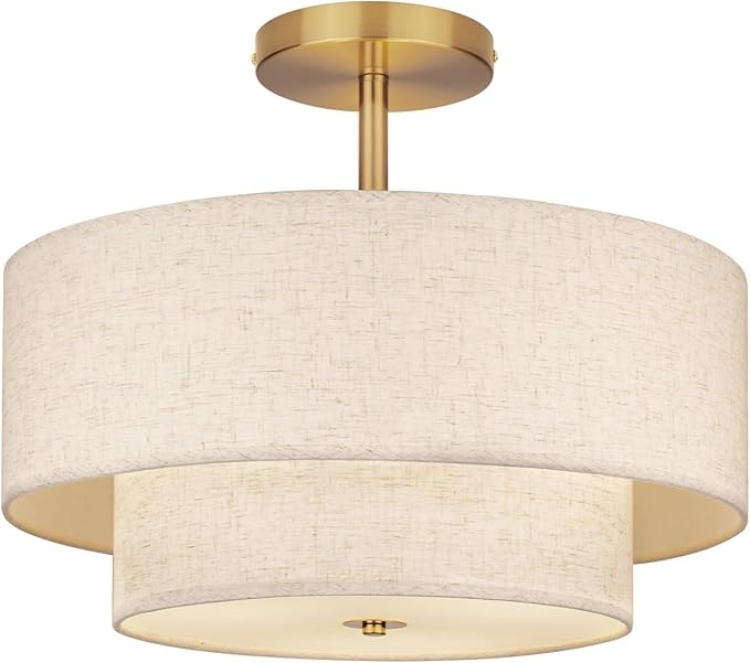 Inch Large Semi Flush Mount Ceiling Light Fixture with Dual Drum Design, Farmhouse
