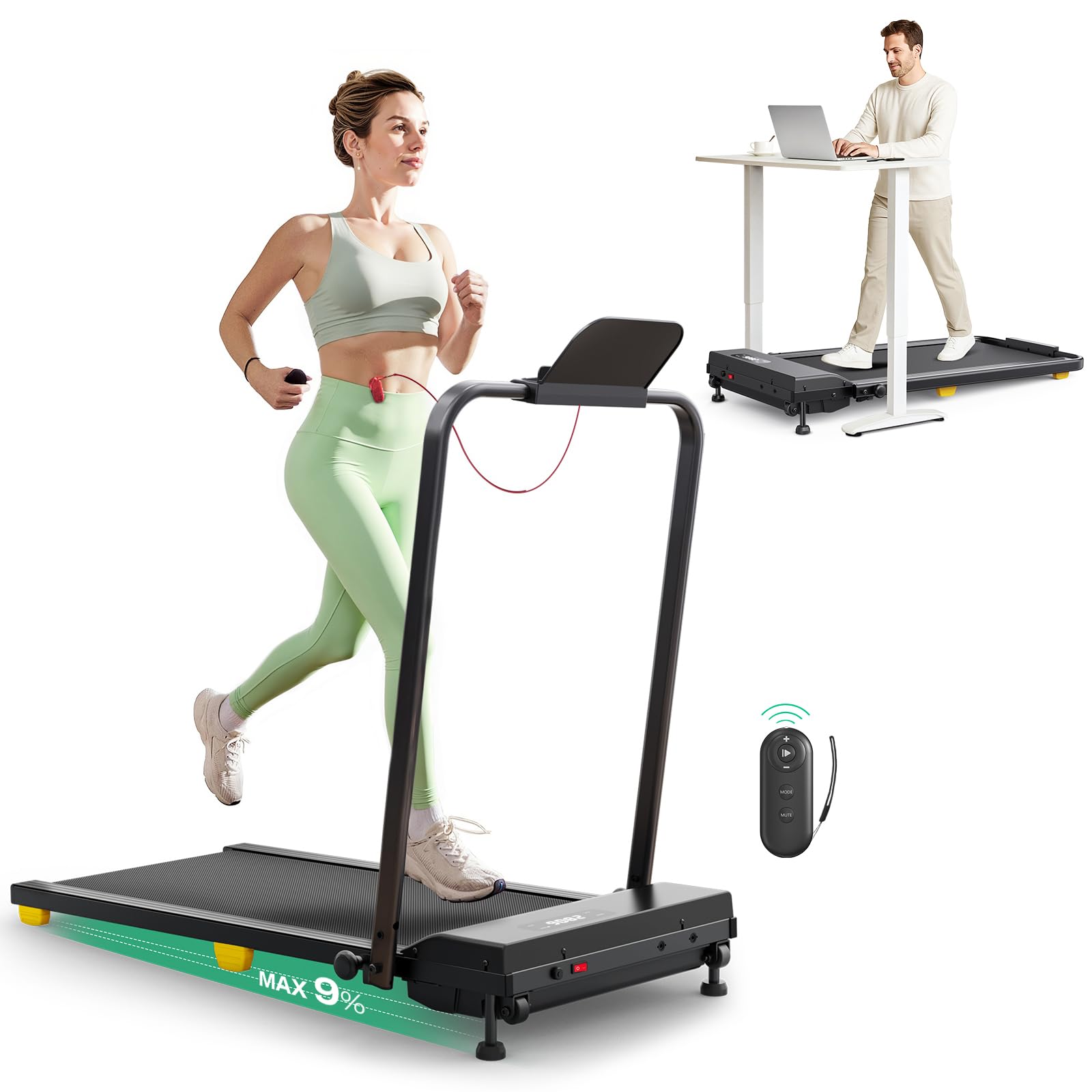 Pad, 9% Incline Under Desk Treadmill with HIIT Program for Home and Office