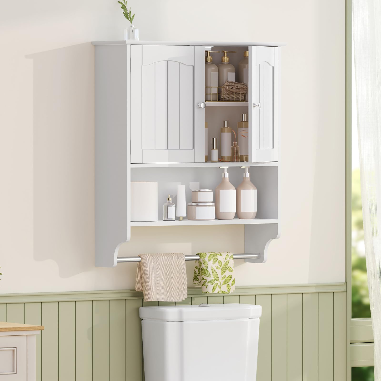 Bathroom Cabinet Wall Mounted with Towel Rack & Adjustable Shelf