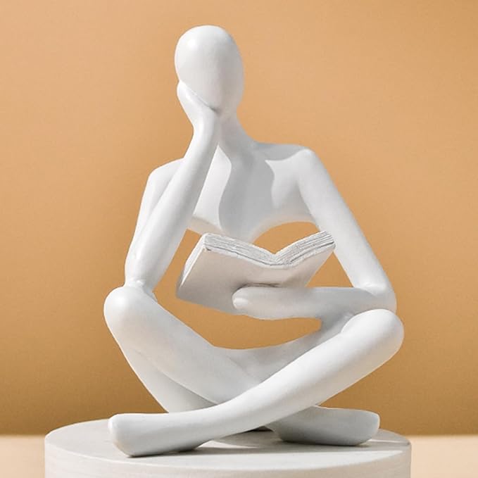 Bookshelf Decor Thinker Statue - Abstract Art Reading Thinker Sculpture Figurine Aesthetic