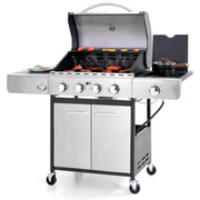 4-Burner Propane Gas BBQ Grill with Side Burner and Porcelain-Enameled Cast Iron Grates