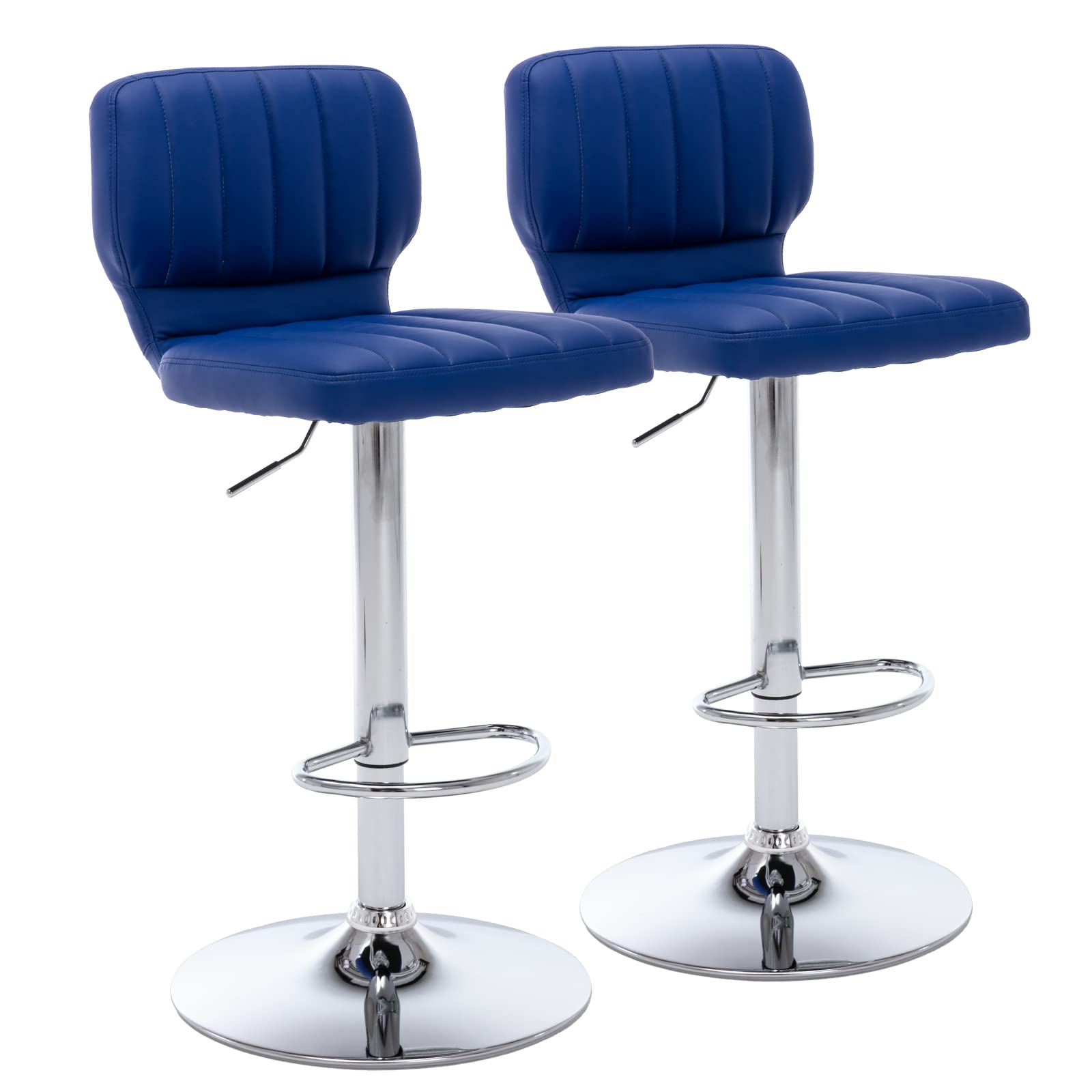 Brage Living Adjustable Bar Stools Set of 2, Modern PU Leather Swivel Barstools with Back, Armless Airlift Counter Height Bar Chairs for Kitchen Dining Pub Cafe (Blue)