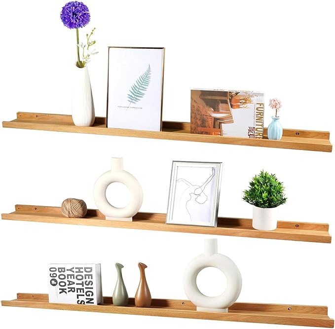 12 Inch Floating Shelves Wall Mounted, Solid Oak Wood Shelf for Decor and Storage