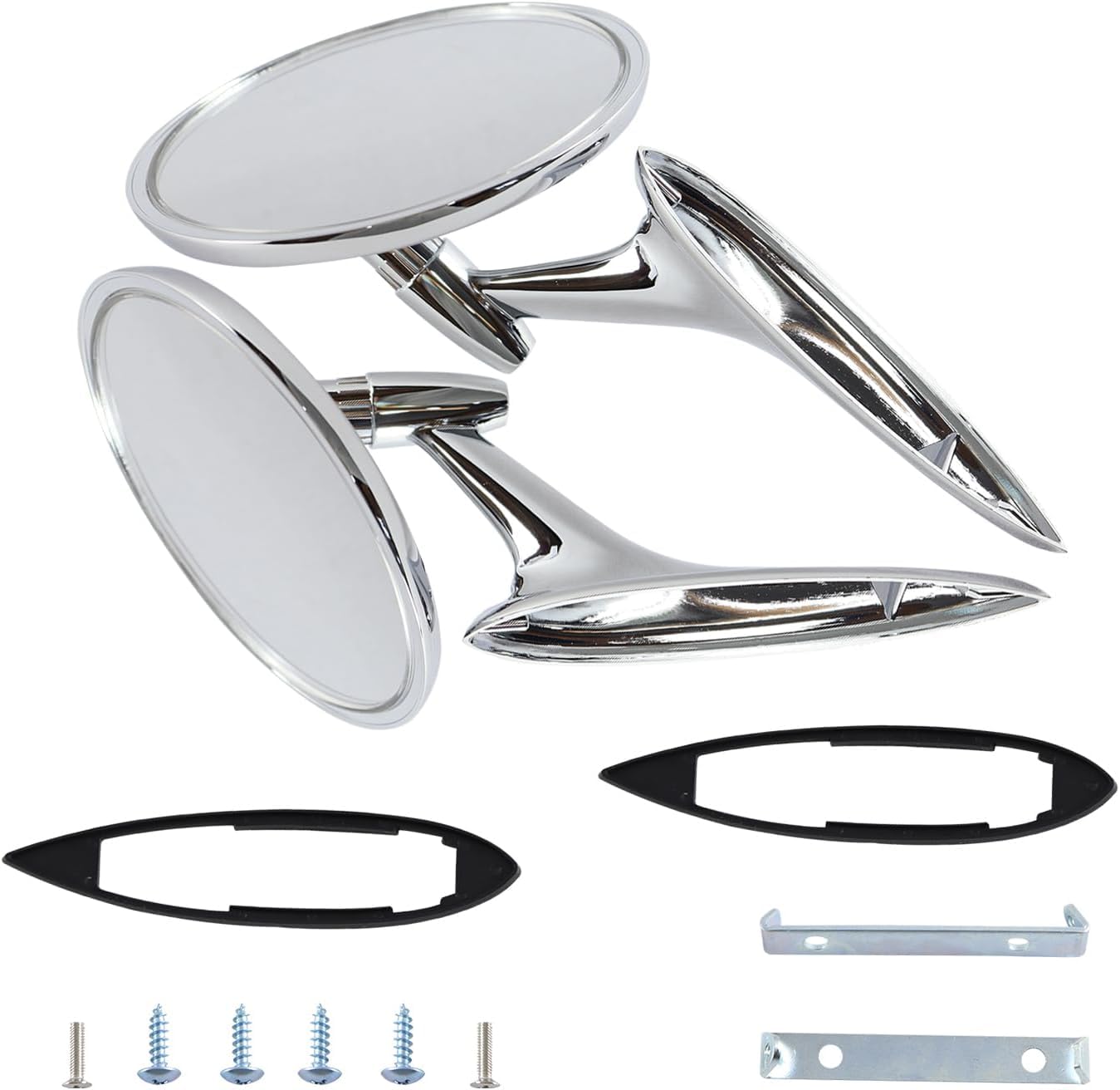 Outside Rearview Round Bowtie Mirrors Ribbed Base Left & Right Compatible