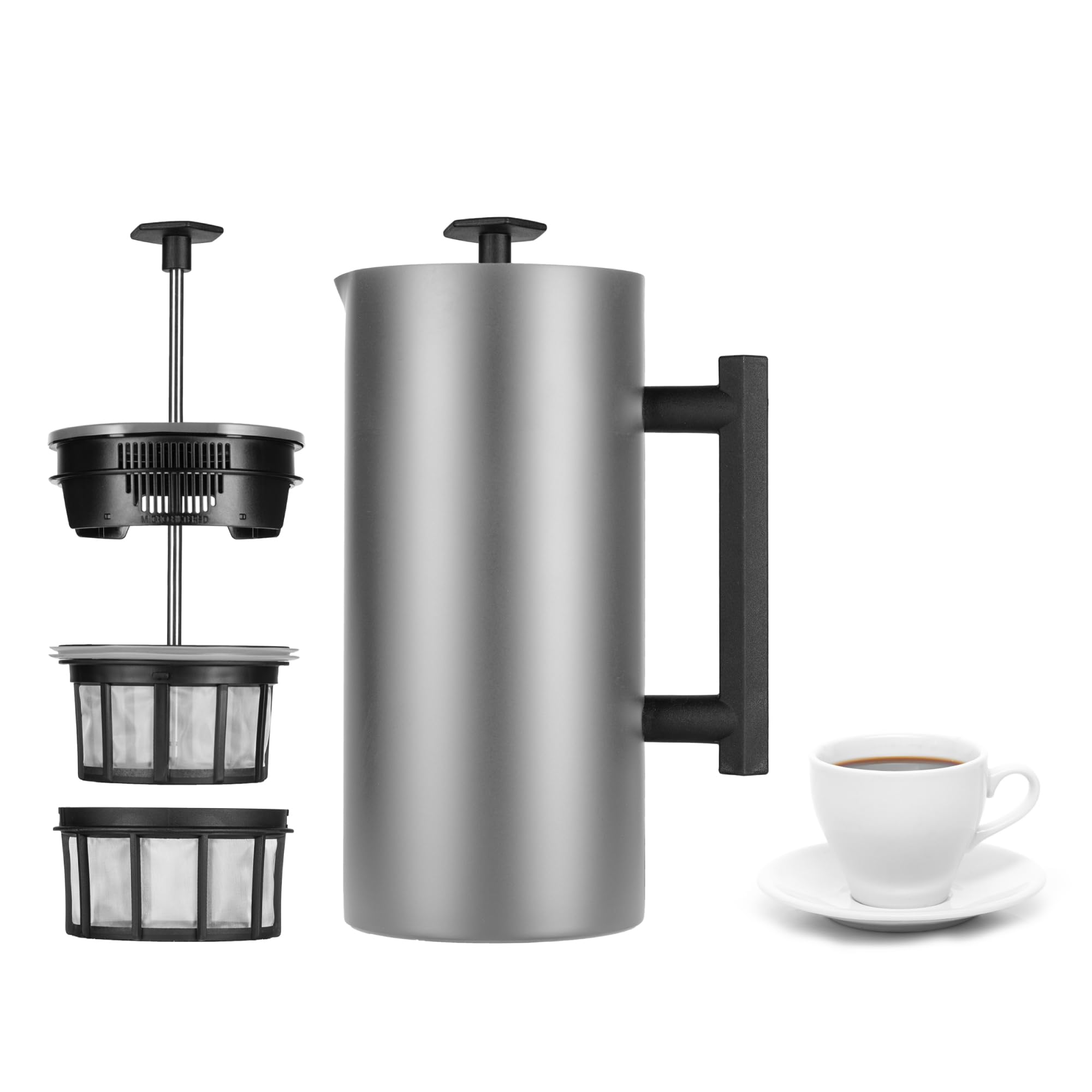 P6 32 Ounces French Press Coffee Maker, Double Walled Stainless Steel Insulated