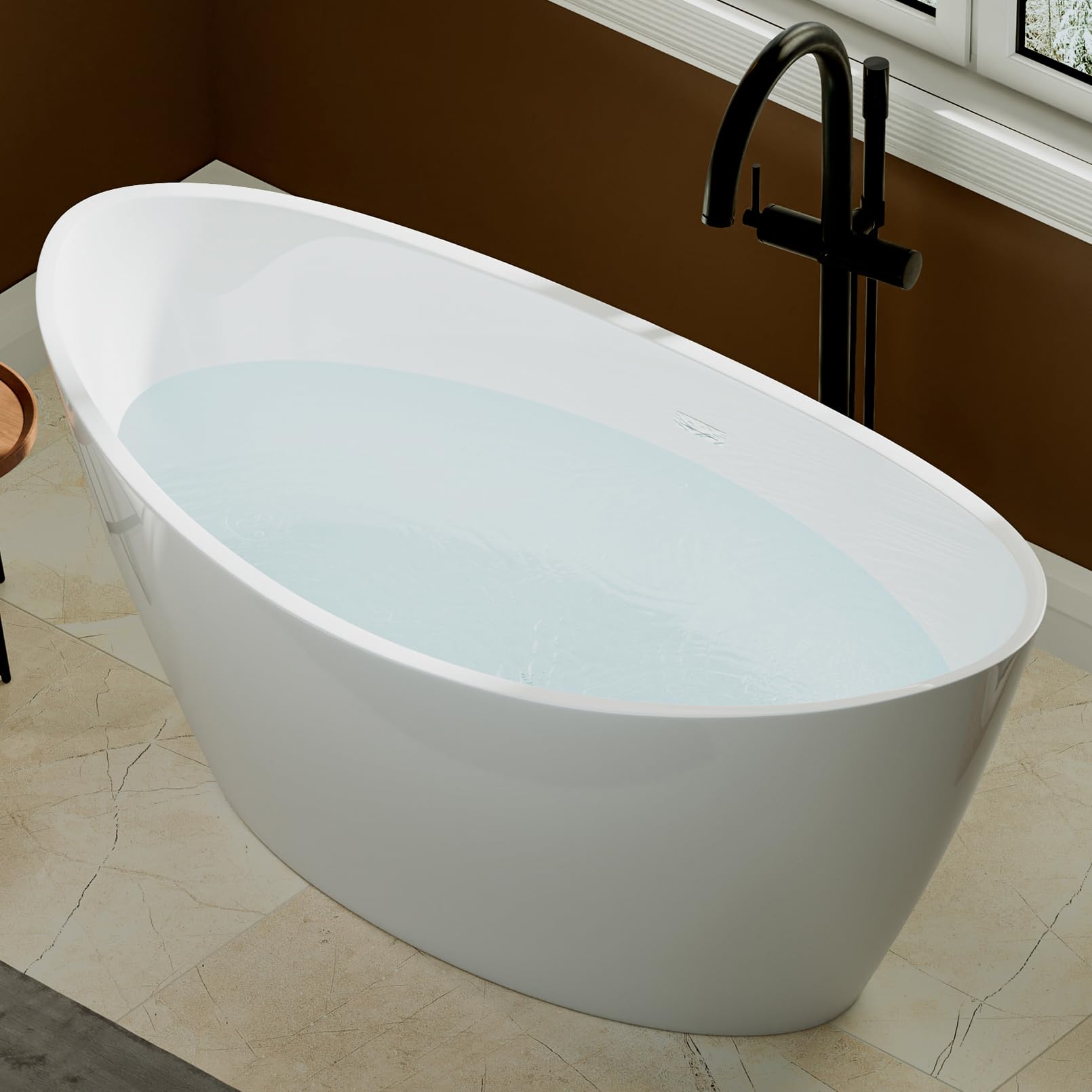 Freestanding Bathtub, Flatbottom Acrylic Soaking Tub, Contemporary Stand Alone Design