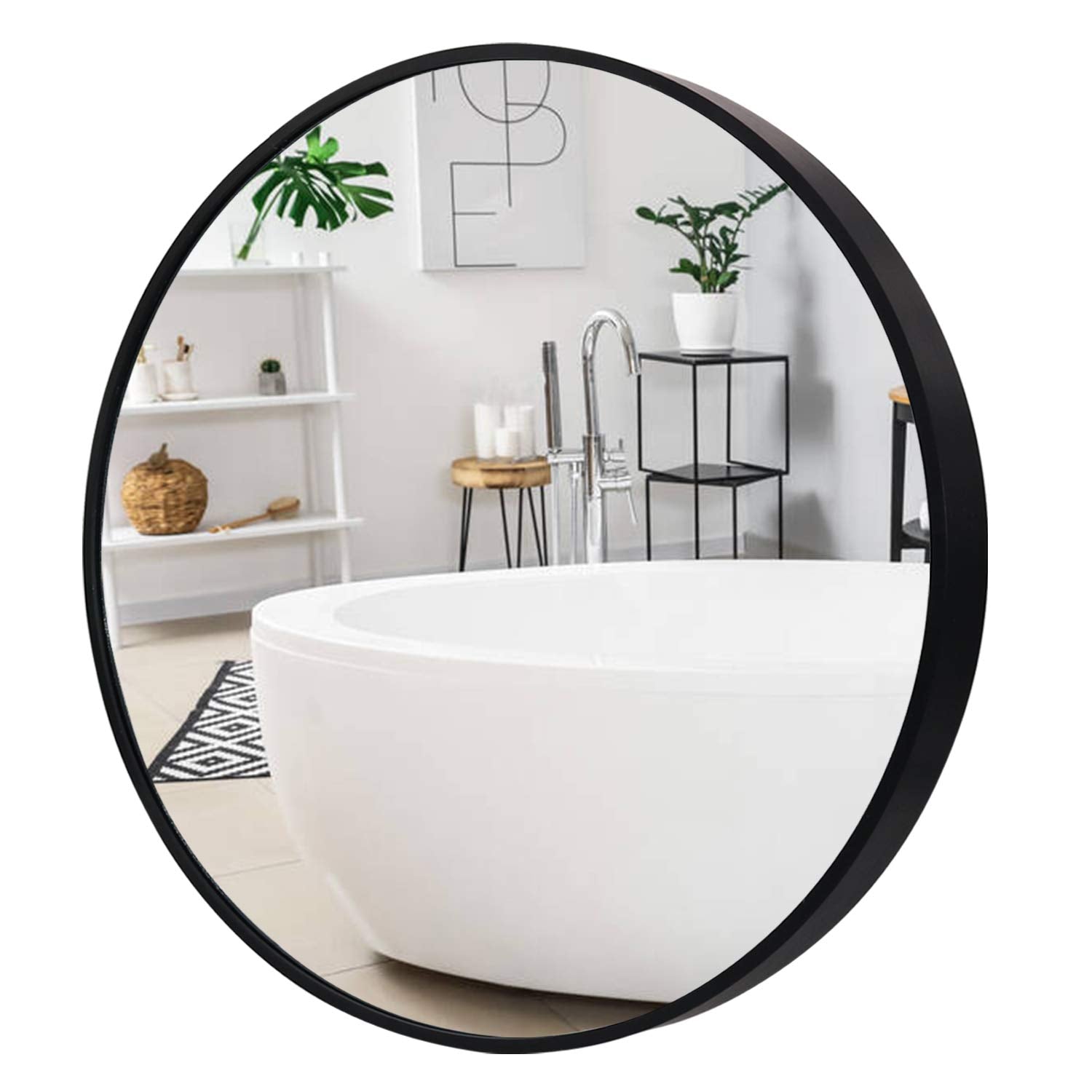 Black Round Mirror for Wall - 32” Large Circle Mirror for Bathroom, Living Room Entrance Dining Room Accent Decor Mirror, Aluminum-Alloy Metal Frame