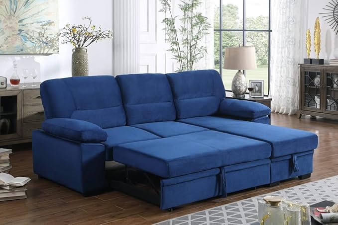 Sectional Pull Out Bed, Velvet Upholstered 3 Seats Sofa,Sofas and Couches