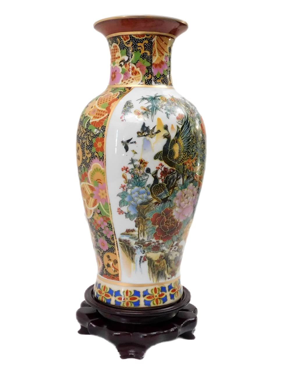 Vase with Peacock and Geisha Design 12" H