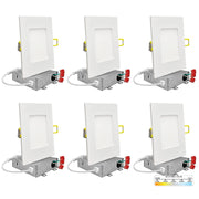 6 Pack 4 Inch Square Wafer LED Recessed Lighting, 5 CCT Selectable 2700K/3000K/3500K