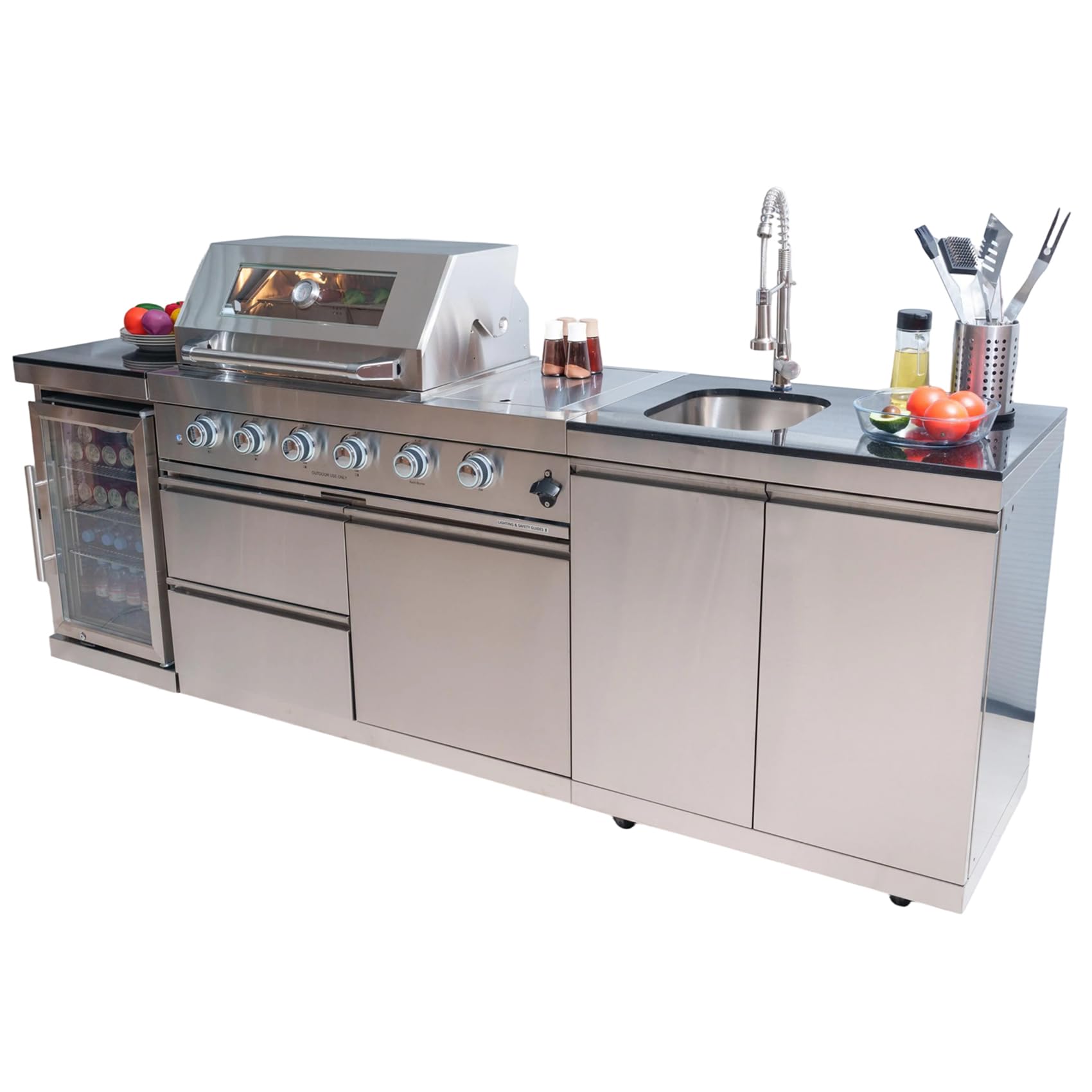 4 Burner Outdoor Kitchen Island with Grill and Side Burner, Deluxe Stainless Steel