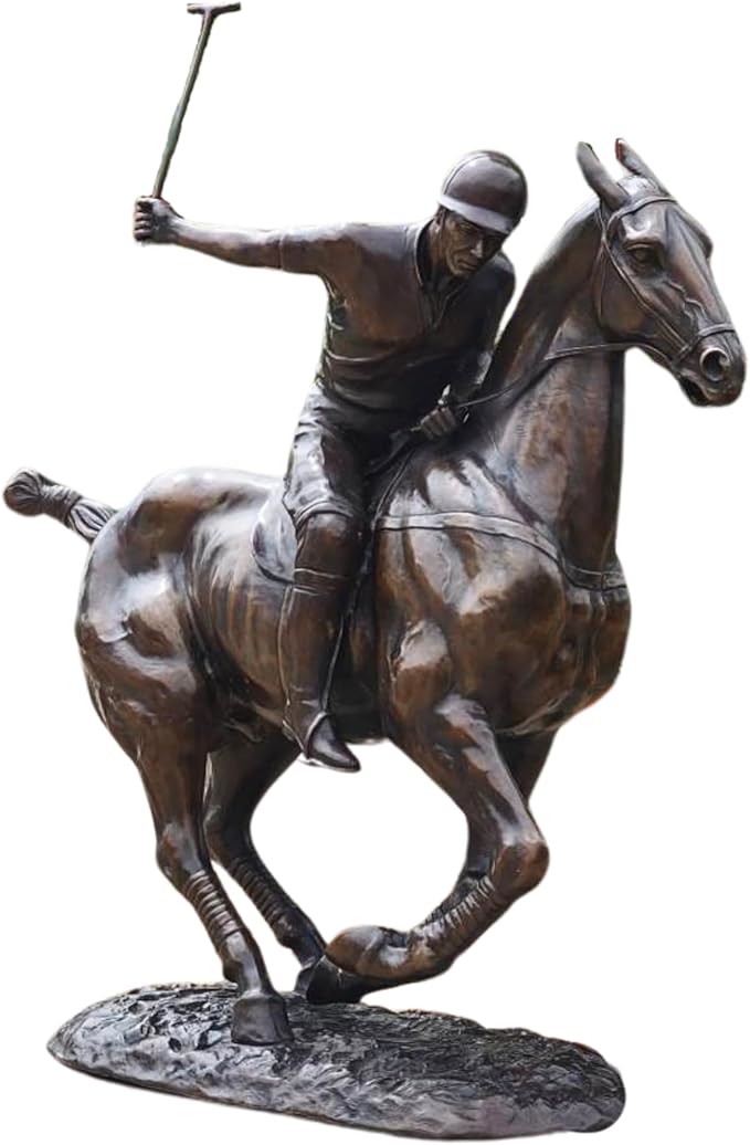Bronze Polo Player Horse Sculpture – 12.6" x 5.1" x 15.7" Decorative Statue – 11-13 lbs – Handcrafted