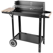 Portable Charcoal Grill: Charcoal Grill with side wood board - Wheel and Handle