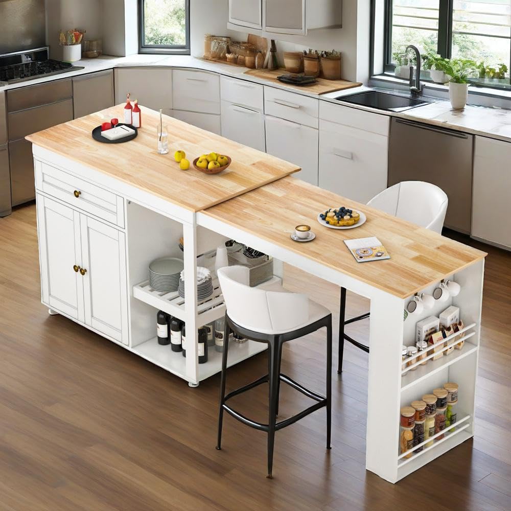 81.5" Kitchen Island with Extendable Dining Table