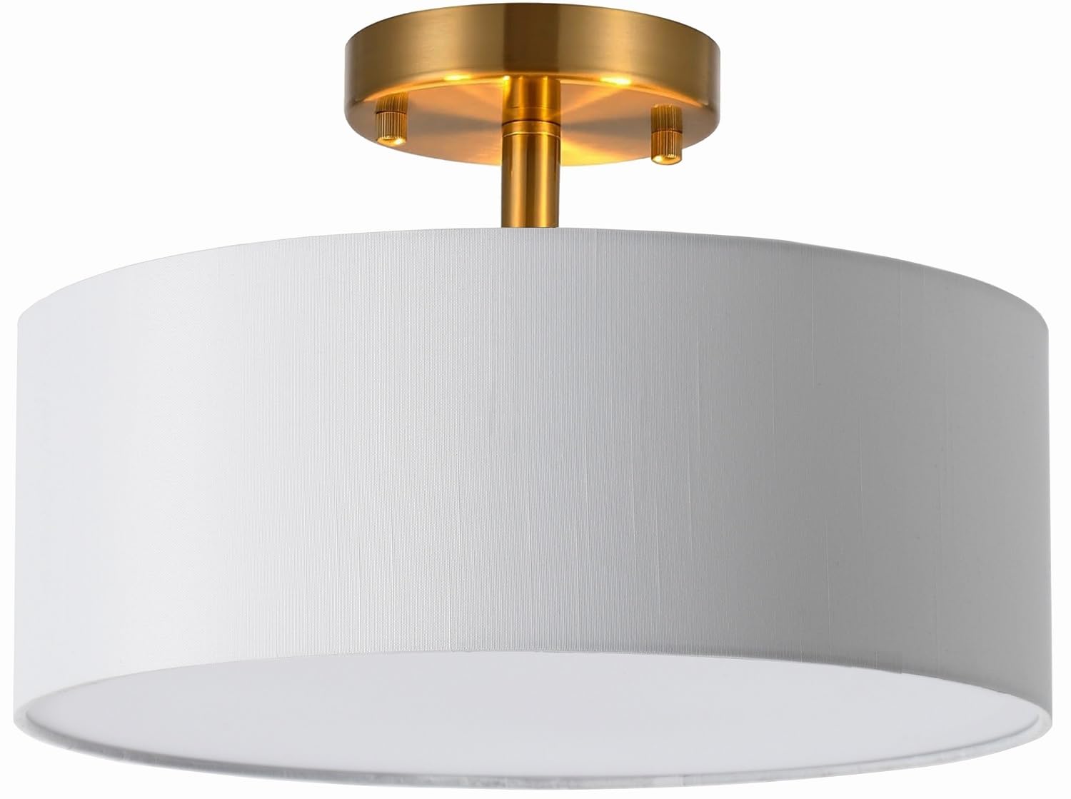 Semi-Flush Mount Ceiling Light Fixture White Fabric Drum Shade