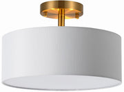 Semi-Flush Mount Ceiling Light Fixture White Fabric Drum Shade
