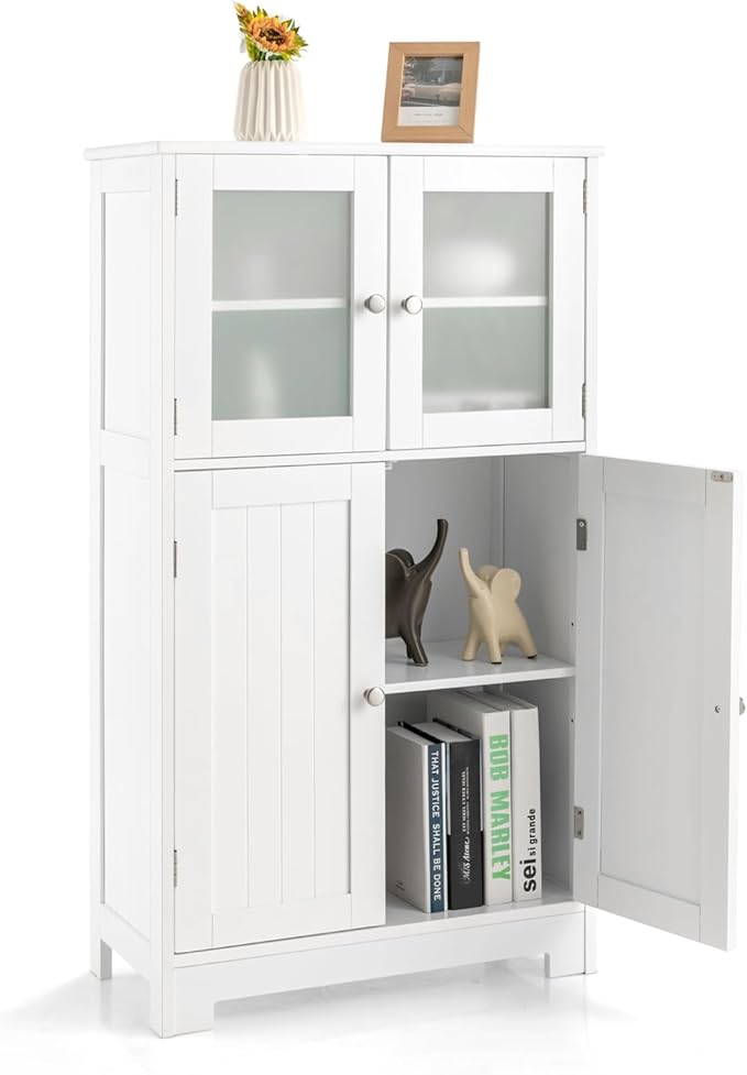 Storage Cabinet with Doors - Bathroom Floor Cabinet, Freestanding Tall Cabinet
