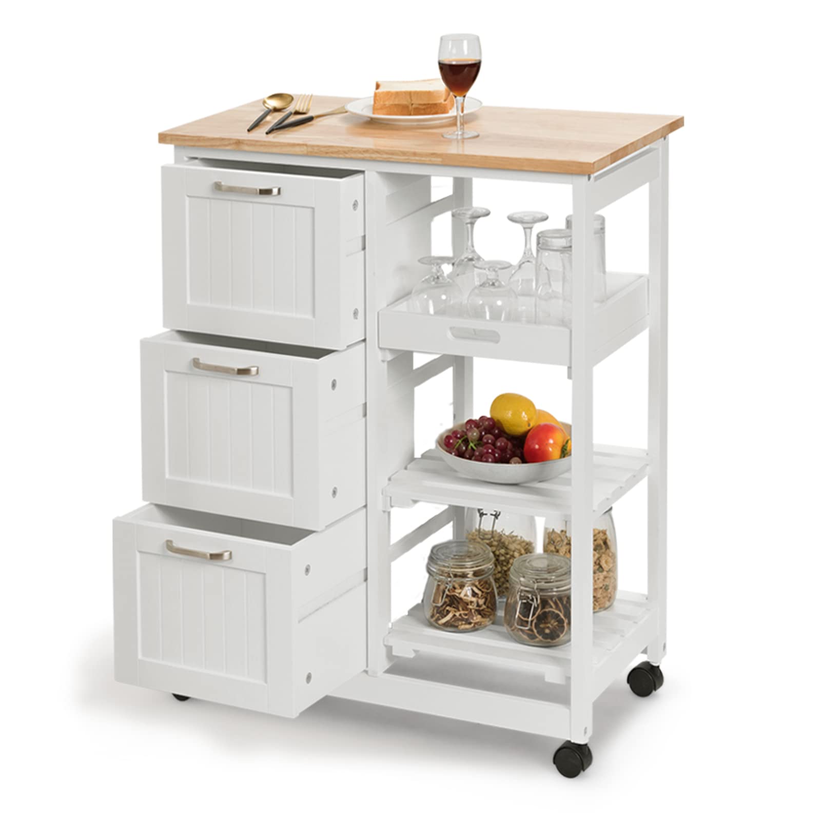 Kitchen Island Cart, Home Bar Serving Cart, Kitchen Trolley with 3 Large Drawers