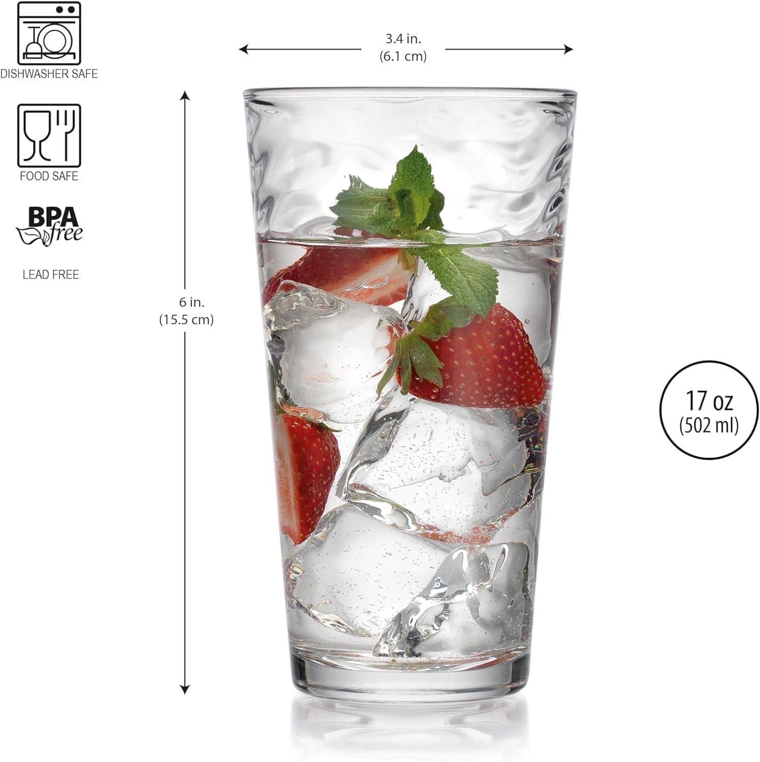 Drinking Glasses Set of 10 Highball Glass Cups, Premium Glass